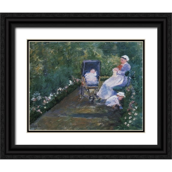 Cassatt, Mary 14x12 Black Ornate Wood Framed with Double Matting Museum Art Print Titled - Children In A Garden 1878