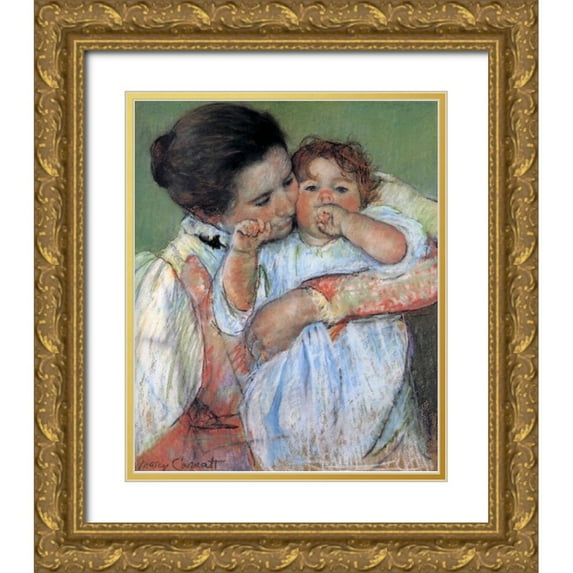 Cassatt, Mary 15x17 Gold Ornate Wood Framed with Double Matting Museum Art Print Titled - Little Anne Sucking Her Finger 1897