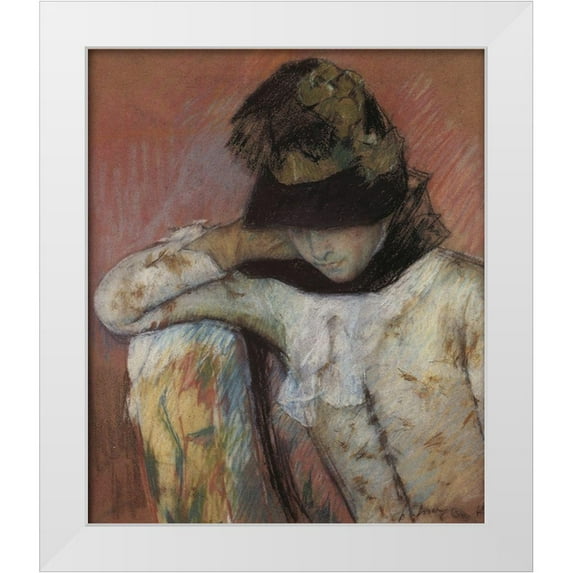 Cassatt, Mary 15x17 White Modern Wood Framed Museum Art Print Titled - Young Woman In A Black And Green Bonnet Looking Down 1890