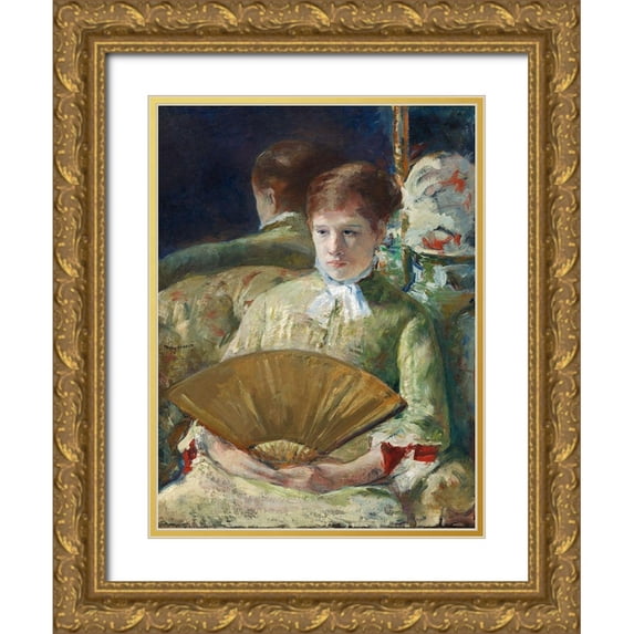 Cassatt, Mary 15x18 Gold Ornate Wood Framed with Double Matting Museum Art Print Titled - Woman with a Fan