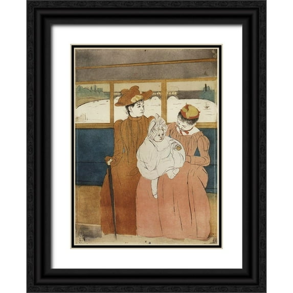 Cassatt, Mary 19x24 Black Ornate Wood Framed with Double Matting Museum Art Print Titled - Interior Of A Tramway Passing A Bridge 1891