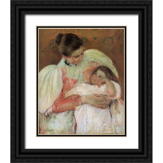 Cassatt, Mary 20x24 Black Ornate Wood Framed with Double Matting Museum Art Print Titled - Nurse And Child 1897