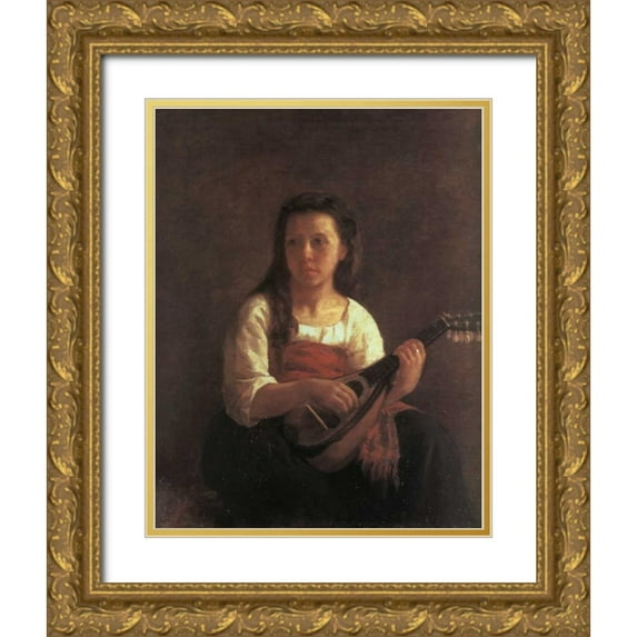Cassatt, Mary 20x24 Gold Ornate Wood Framed with Double Matting Museum Art Print Titled - The Mandolin Player 1868