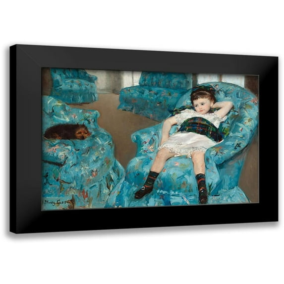 Cassatt, Mary 24x17 Black Modern Framed Museum Art Print Titled - Little Girl in a Blue Armchair
