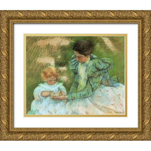 Cassatt, Mary 24x20 Gold Ornate Wood Framed with Double Matting Museum Art Print Titled - Mother Playing With Her Child 1897
