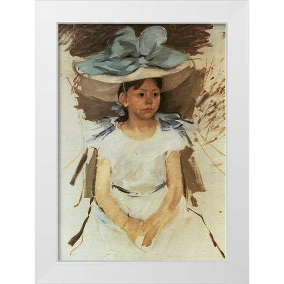 Cassatt, Mary 24x32 White Modern Wood Framed Museum Art Print Titled - Ellen Mary In A Big Blue Hat 1905