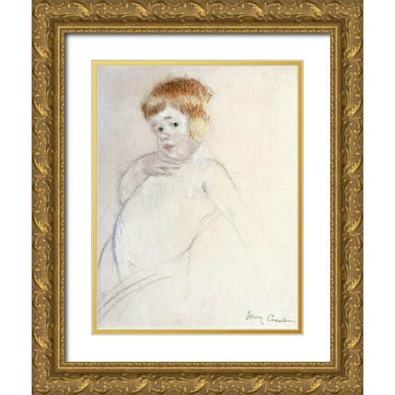 Cassatt, Mary 25x32 Gold Ornate Wood Framed with Double Matting Museum Art Print Titled - Study of the Baby for The Caress
