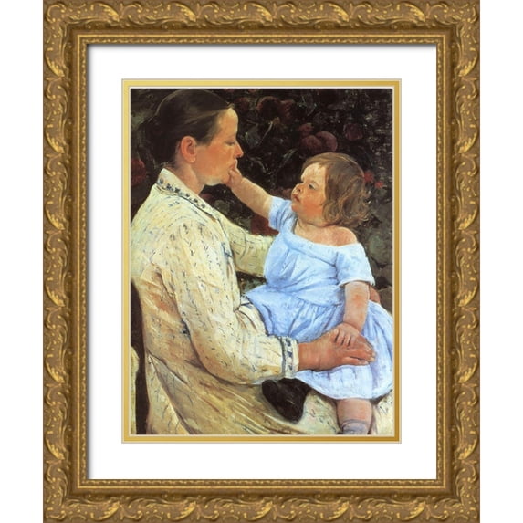 Cassatt, Mary 25x32 Gold Ornate Wood Framed with Double Matting Museum Art Print Titled - The Childs Caress 1891