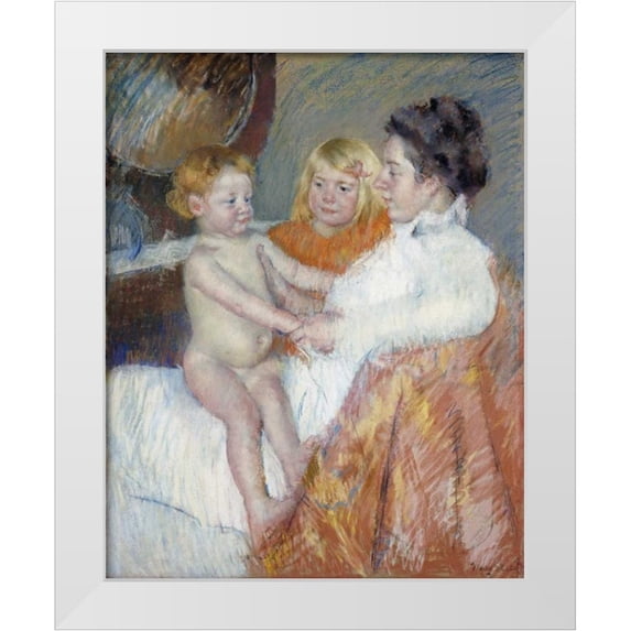 Cassatt, Mary 26x32 White Modern Wood Framed Museum Art Print Titled - Mother, Sara and The Baby