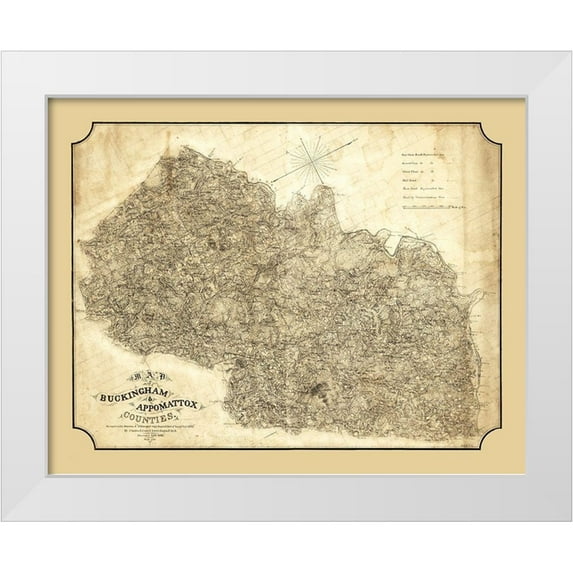 Cassell 18x15 White Modern Wood Framed Museum Art Print Titled - Buckingham County Virginia - Cassell 1863