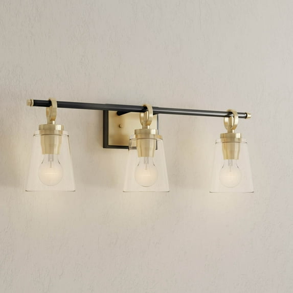Cassell Collection Three-Light Vintage Brass Matte Black Luxe Industrial Bath & Vanity Light