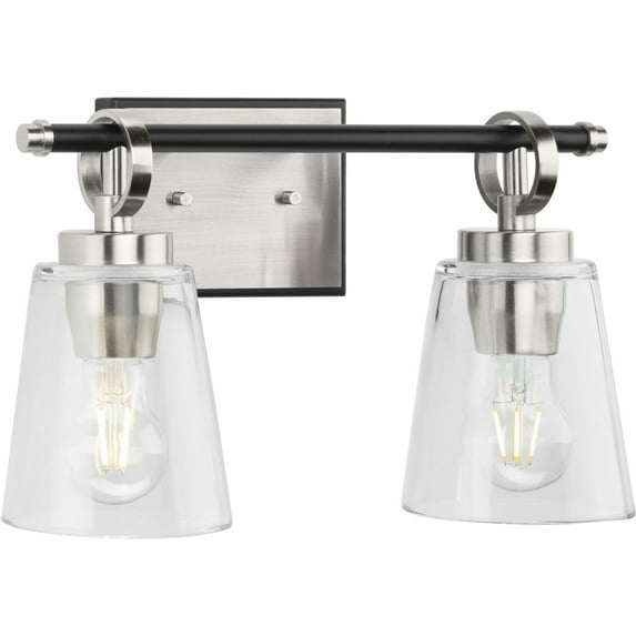 Cassell Collection Two-Light Brushed Nickel Matte Black Luxe Industrial Bath & Vanity Light