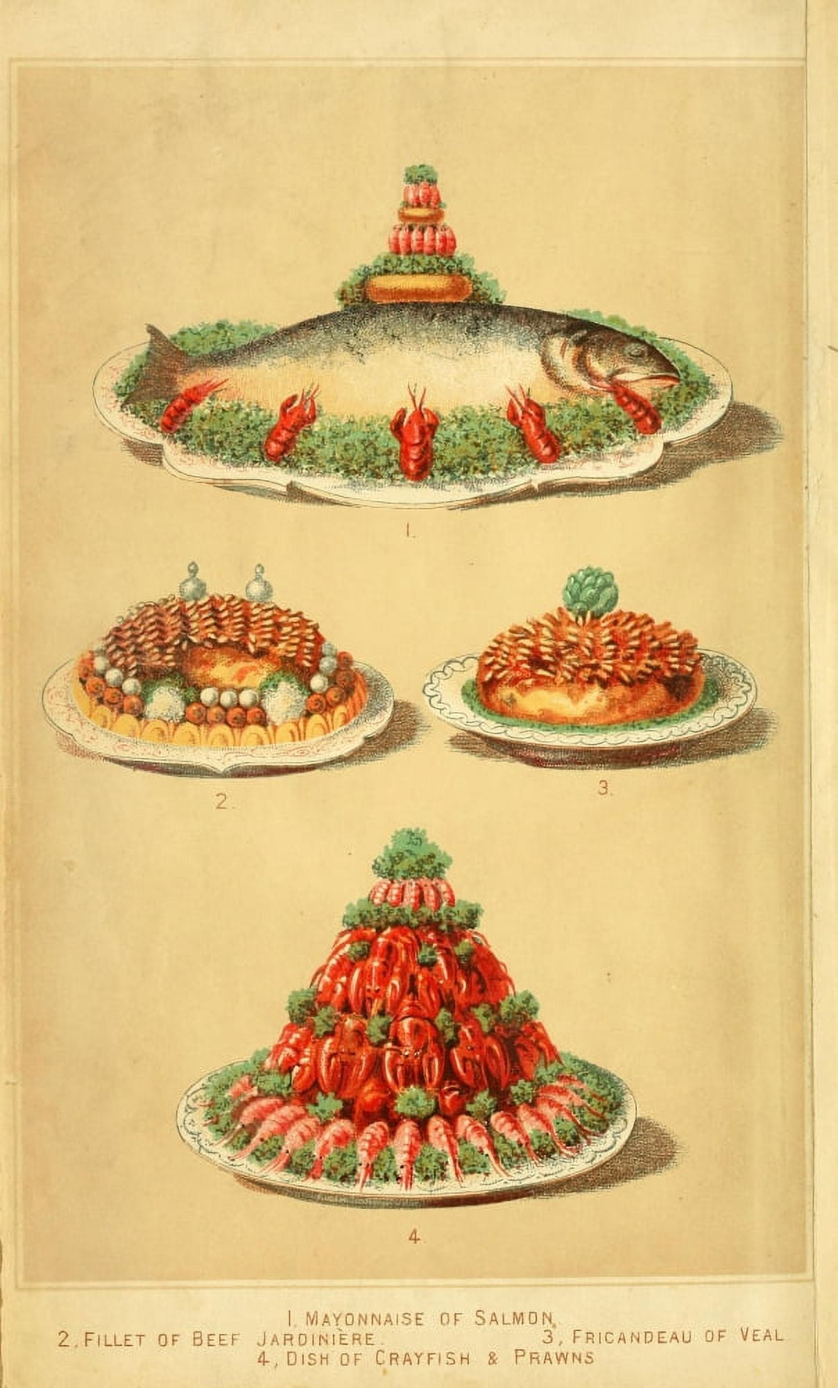Cassells Dictionary of Cookery 1892 Salmon Beef Veal & Prawns Canvas Art - (24 x 36)