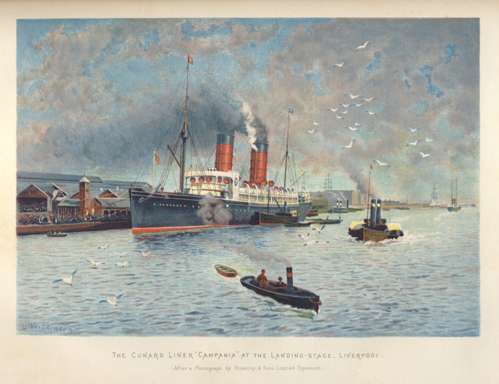 Cassells Illustrated History of England 1907 The Cunard Liner Campania Canvas Art - Charles or L Wilkinson (24 x 36)