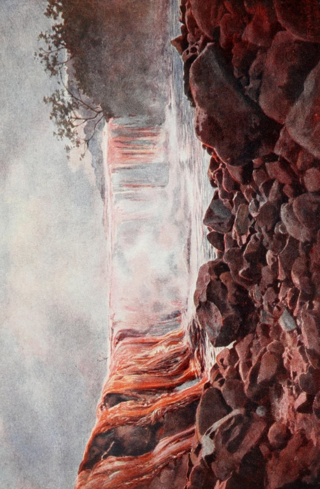 Cassells Popular Science 1900 A lava stream flowing into a lake in Hawaii Canvas Art - Unknown (18 x 24)