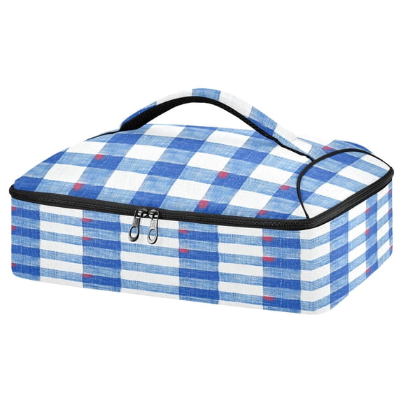 Casserole Carrier Bag Portable Casserole Travel Carry Bag for Outdoor Picnic Camping Blue and White Gingham