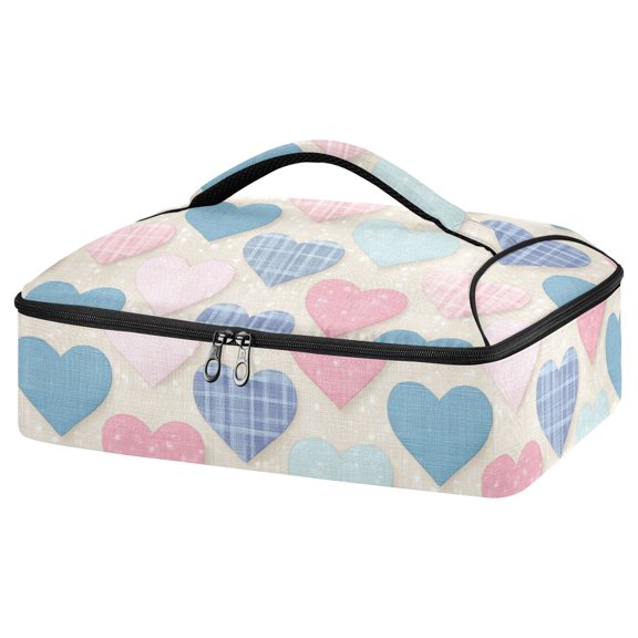 Casserole Carrier Bag Portable Casserole Travel Carry Bag for Outdoor Picnic Camping Gingham Heart-shaped Pattern