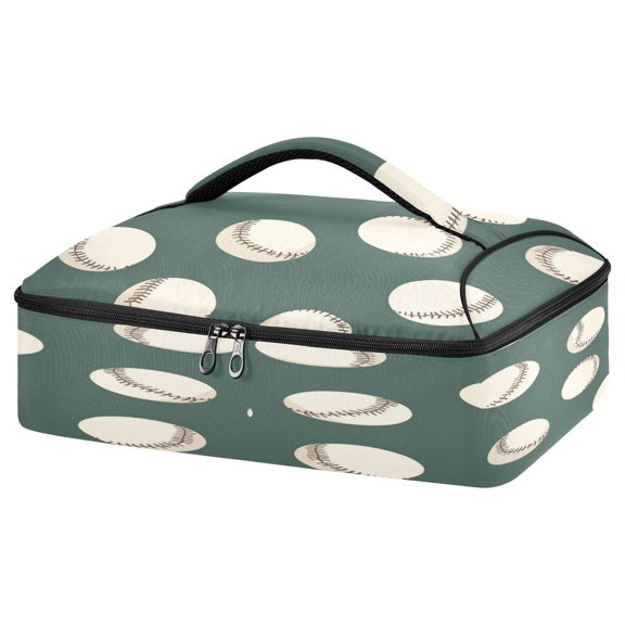 Casserole Carrier Bag Portable Casserole Travel Carry Bag for Outdoor Picnic Camping Green Baseball Pattern