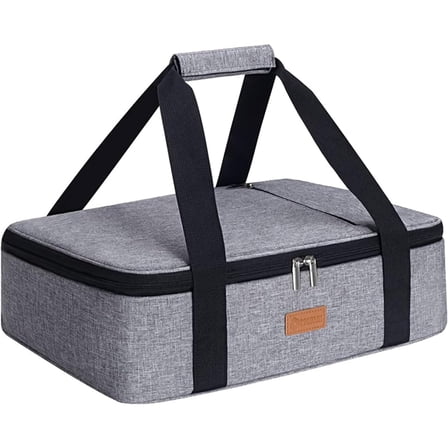 Casserole Carrier for Hot or Cold Food, Expandable Insulated Bag, Reusable Lunch Bags & Boxes, Perfect Lasagna Holder Tote for Potlucks, Picnics, Beaches, Traveling, Fits 15.7" * 11" Baking Dish,Gray