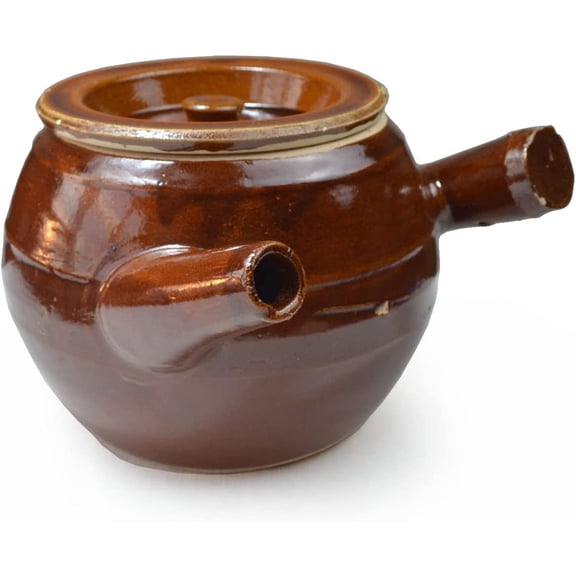 Casserole Clay Pot 60oz Heat-resistant Handmade Earthen Cooking Serving with Lid Soup Spout (Cream brown)