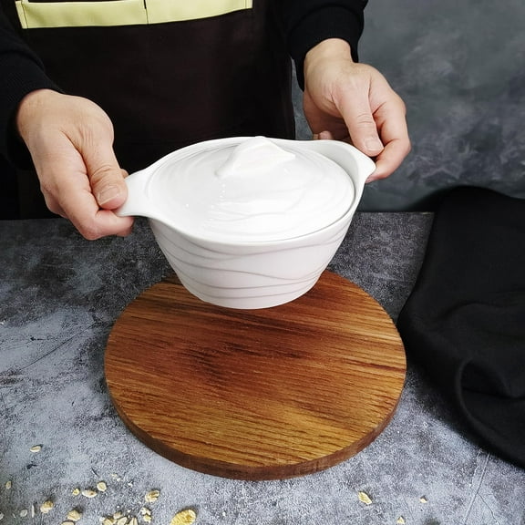 Casserole Dish 31.8 Ounce French White Ceramic Bakeware Set with Lids, Oven, Microwave, Dishwasher, Freezer and Fridge Safe