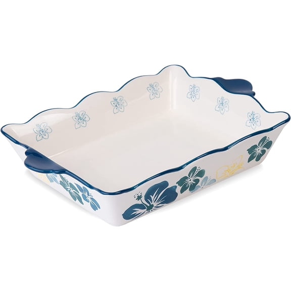Casserole Dish, 9x13 Baking Dish, Nonstick Ceramic Baking Pan with Handles, Blue Flower Lassagne Pan, Oven Safe