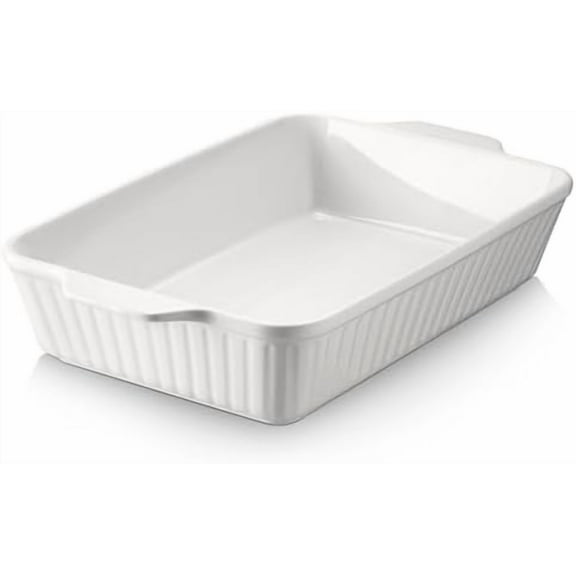 Casserole Dish, 9x13 Ceramic Baking Dish, Large Lasagna Pan Deep for Oven, 4.2 Quarts Baking Pan with Handles, Oven Safe and Durable Bakeware for Lasagna, Home Decor, Wedding Gift, Soft White