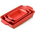 thumbnail image 1 of Casserole Dish, Ceramic Baking Dish for Oven, Extra Large Lasagna Pans for Cooking Oven Safe, Rectangular Bakeware set of 3, Bakers & Casseroles With Handles, 14.5 x 8 x 2.75 Inches, Red, 1 of 6