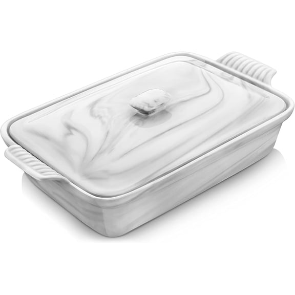 Casserole Dish With Lid, 3.4 Quart Baking Dish With Lid, Lasagna Pan Deep Ceramic Bakeware Covered Casserole Dish, Microwave, Oven Safe, Series BAKE-GREY