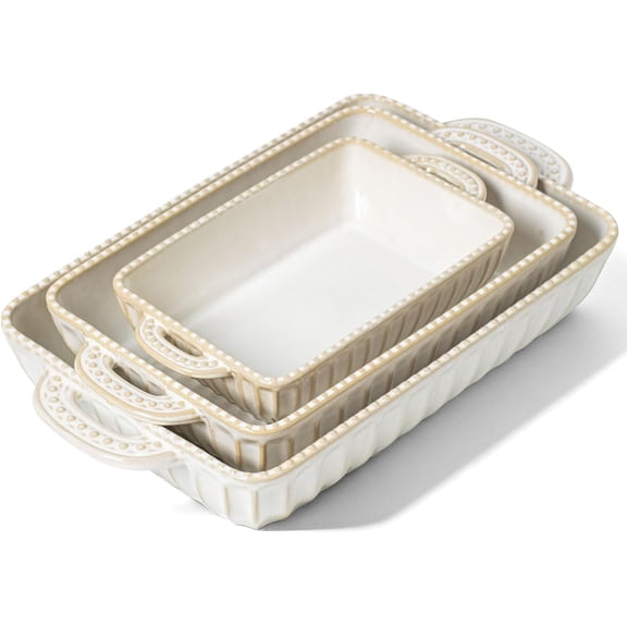 Casserole Dish for Oven, Ceramic Baking Dishes Set, Vintage Hobnail Bakeware Sets of 3, Rectangular Baking Pan, Deep Lasagna Pan with Handle for Cake, Wedding Kitchen Gift, 13.77/11.6"/8.85"