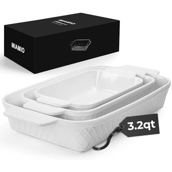 - Casserole Dish Set of 3 / Ceramic Rectangular Baking Pan, 3-Piece Stackable Bakeware Sets, 3.2 Quart - Dishwasher and Oven Safe - Palmanova Collection$$Home Decor, Kitchen, & Other