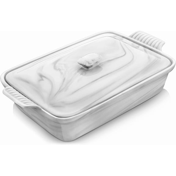 Casserole Dish With Lid 3.4 Quart Ceramic Baking Dish Marble Grey