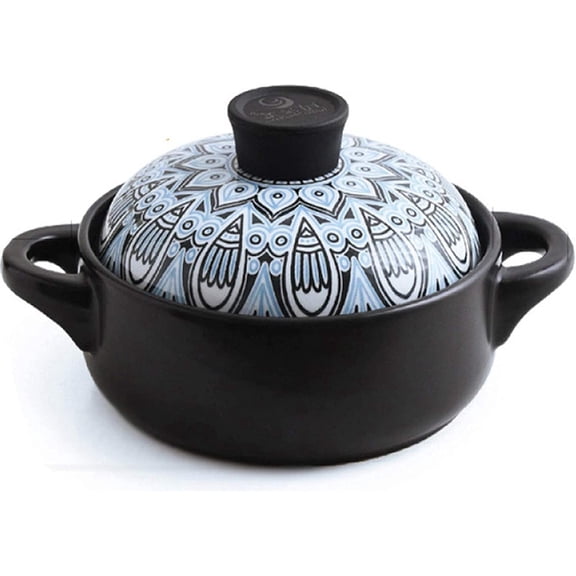 Casserole Dish with Lid Handmade Nonstick Slow Cookers Ceramic Cotta Pan Stone Bowl Soup Clay Earthen Pot with Double Handle Cookware 1.5L