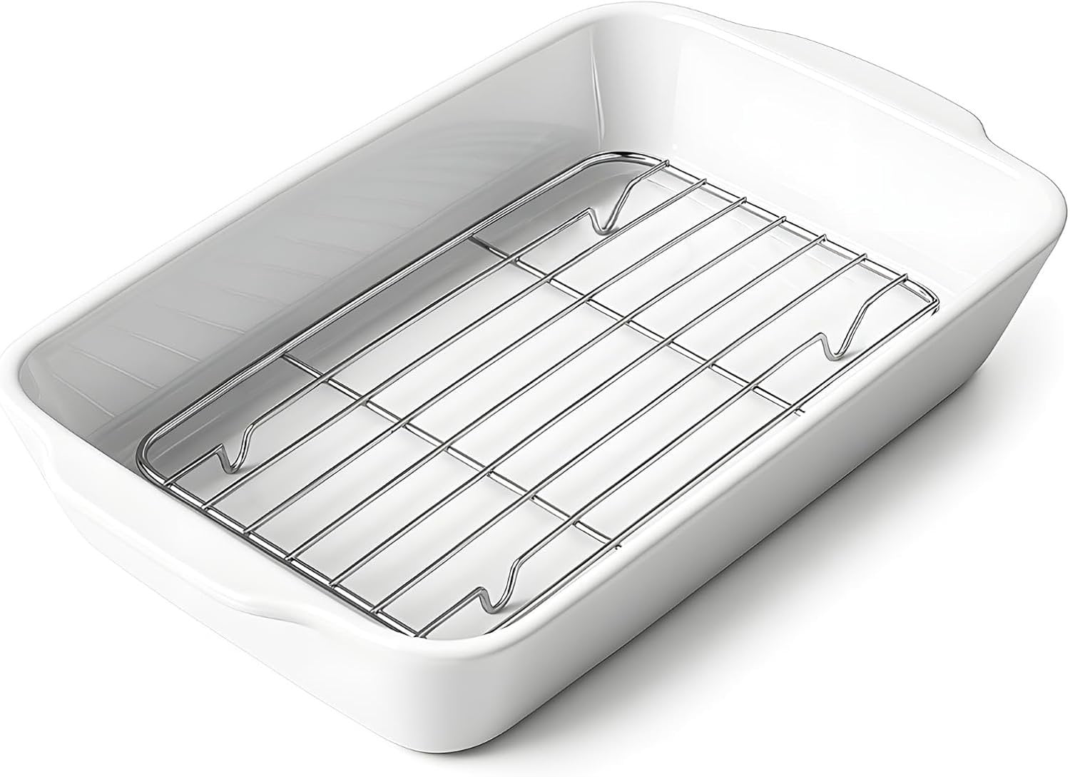 Casserole Dish with Roasting Racks, 3 QT Baking Dish with Handles ...
