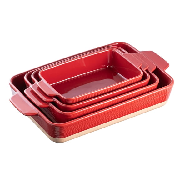 Casserole Dishes For Oven Baking Ceramic Bakeware Sets Of 4 Rectangular Pan Set With Handles Kitchen Wedding Gift (red Yellow)