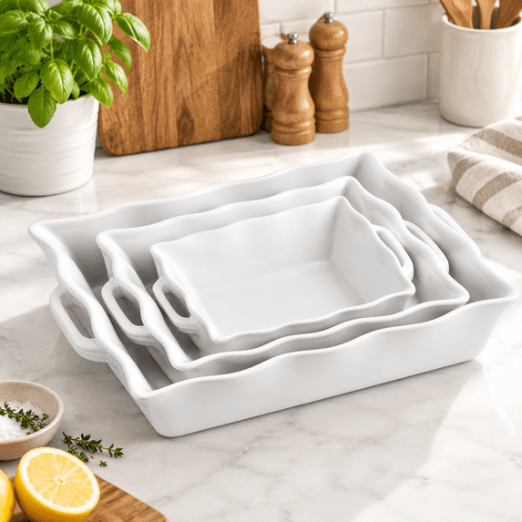 Casserole Dishes For Oven Ceramic Bakeware Set Of 3 Rectangular Baking ...