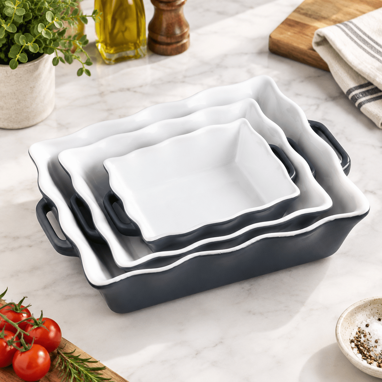 Casserole Dishes For Oven Ceramic Bakeware Set Of 3 Rectangular Baking ...