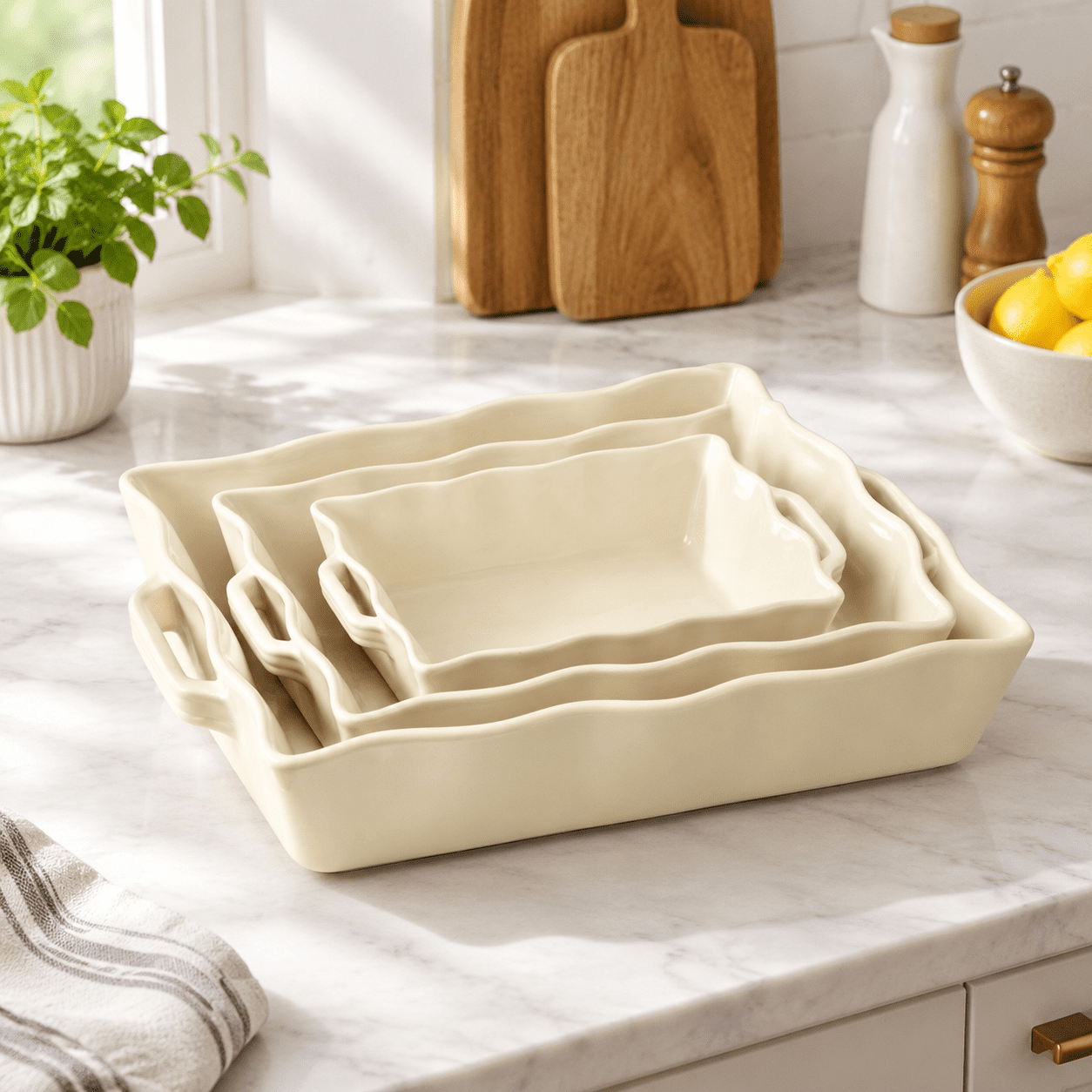 Casserole Dishes For Oven Ceramic Bakeware Set Of 3 Rectangular Baking ...