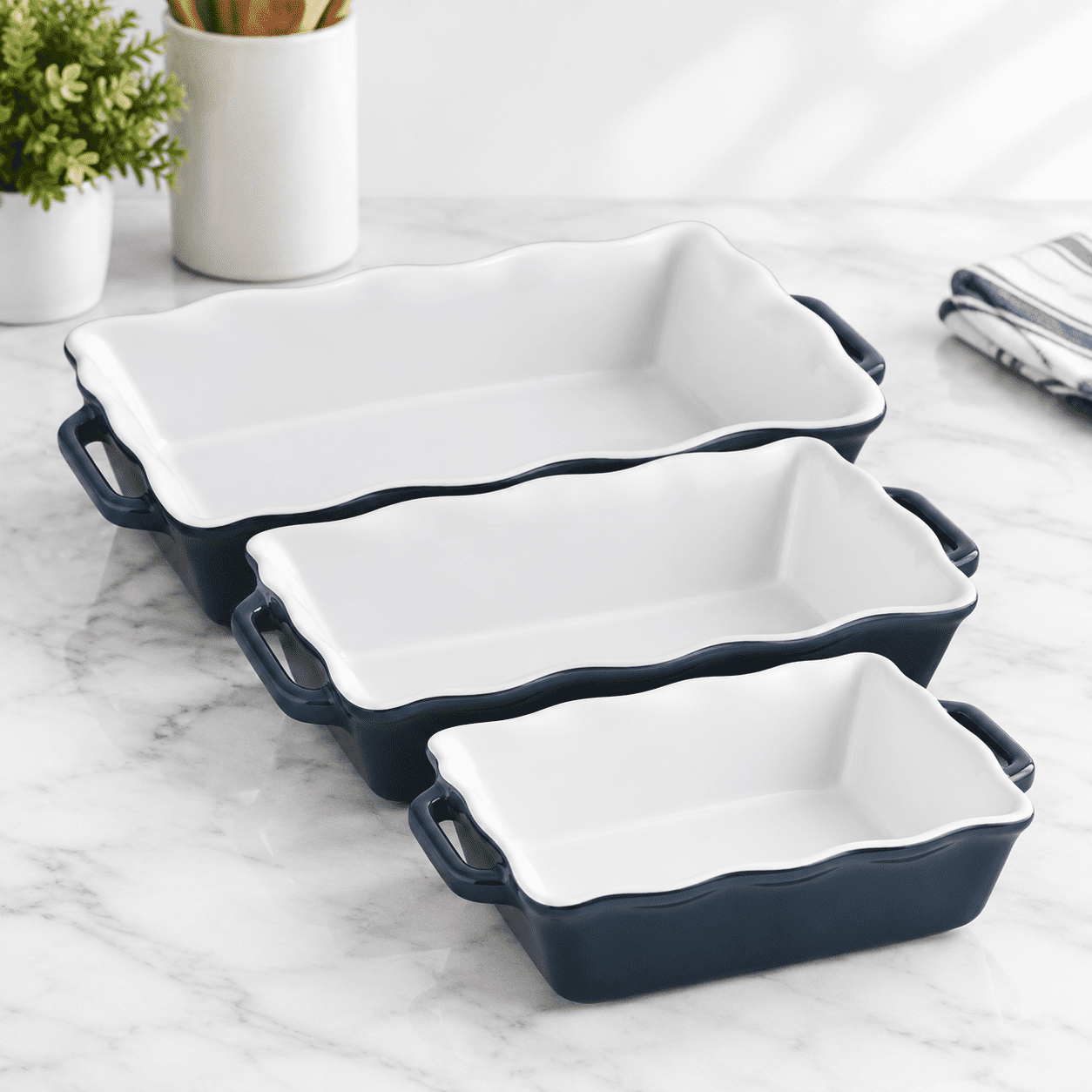 Casserole Dishes For Oven Ceramic Bakeware Set Of 3 Rectangular Baking ...