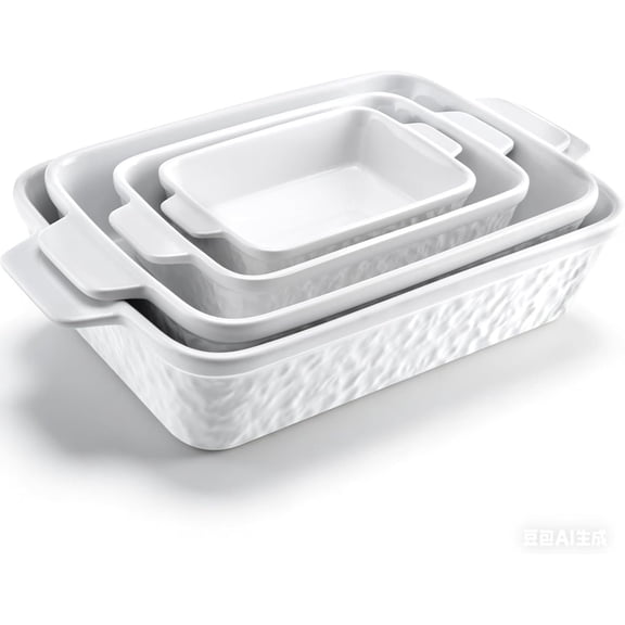 Casserole Dishes for Oven, Baking Dishes for Oven, Ceramic Casserole Dishes Set of 4(9.5", 11.2", 12.2", 14.5"), Oven-Safe White Rectangular Baking Pans with Handles for Baking, Cooking, Casseroles