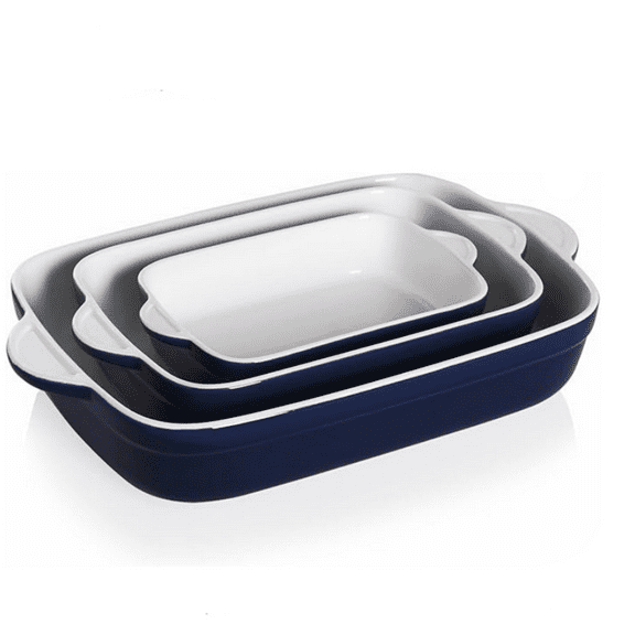Casserole Dishes for Oven, Ceramic Bakeware Set of 3, Lasagna Pan Deep with Handle, Rectangular Baking Pan Set, 9x13 Baking Dish for Cooking, Banquet and Daily Use (Navy)