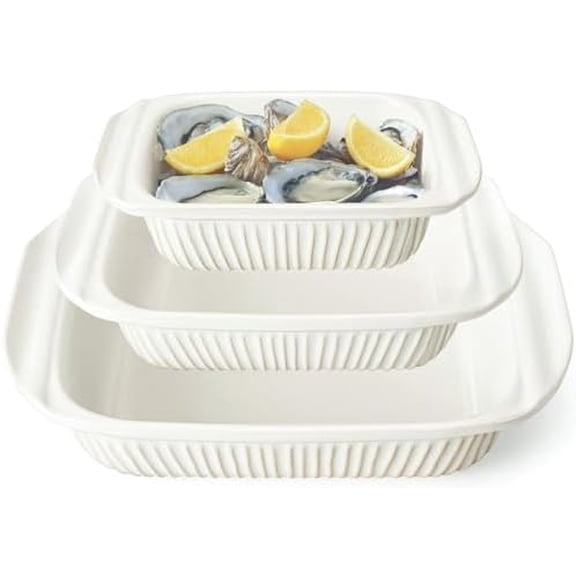 Casserole Dishes For Oven, Ceramic Baking Dish, Large Lasagna Pan With Handles, Baking Pan Casserole Dish, Rectangular Bakeware Deep, White, Set Of 3 (5.1Qt/2.3Qt/1.1Qt) (Only Baking Dish)