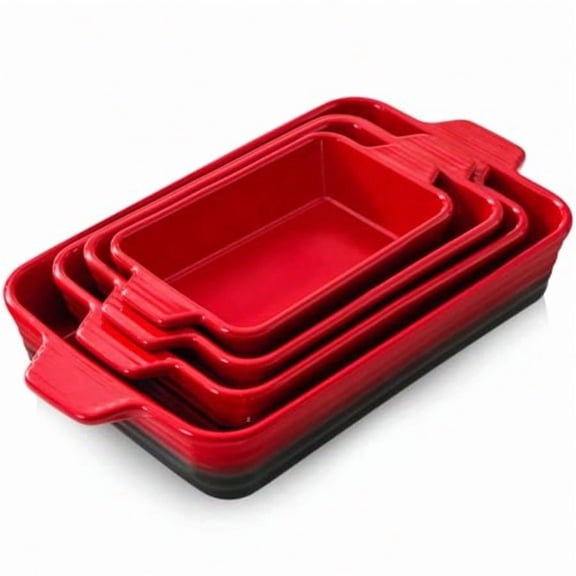 Casserole Dishes For Oven Heat-Resistant Ceramic Bakeware Set Of 4 Rectangular Baking Dish Set With Handles For Lasagna Cake Pie Dinner Cooking Ceramic Baking Dish Red 9.4/11.1/12.2/14.7