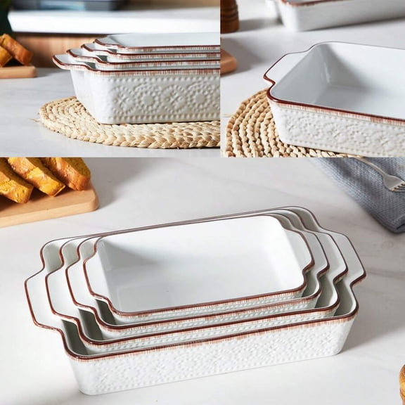 Casserole Dishes For Oven, Porcelain Baking Dishes, Ceramic Bakeware Sets Of 4, Rectangular Lasagna Pans Deep With Handles For Baking Cake Kitchen, White (11"/12"/14"/15"), Series