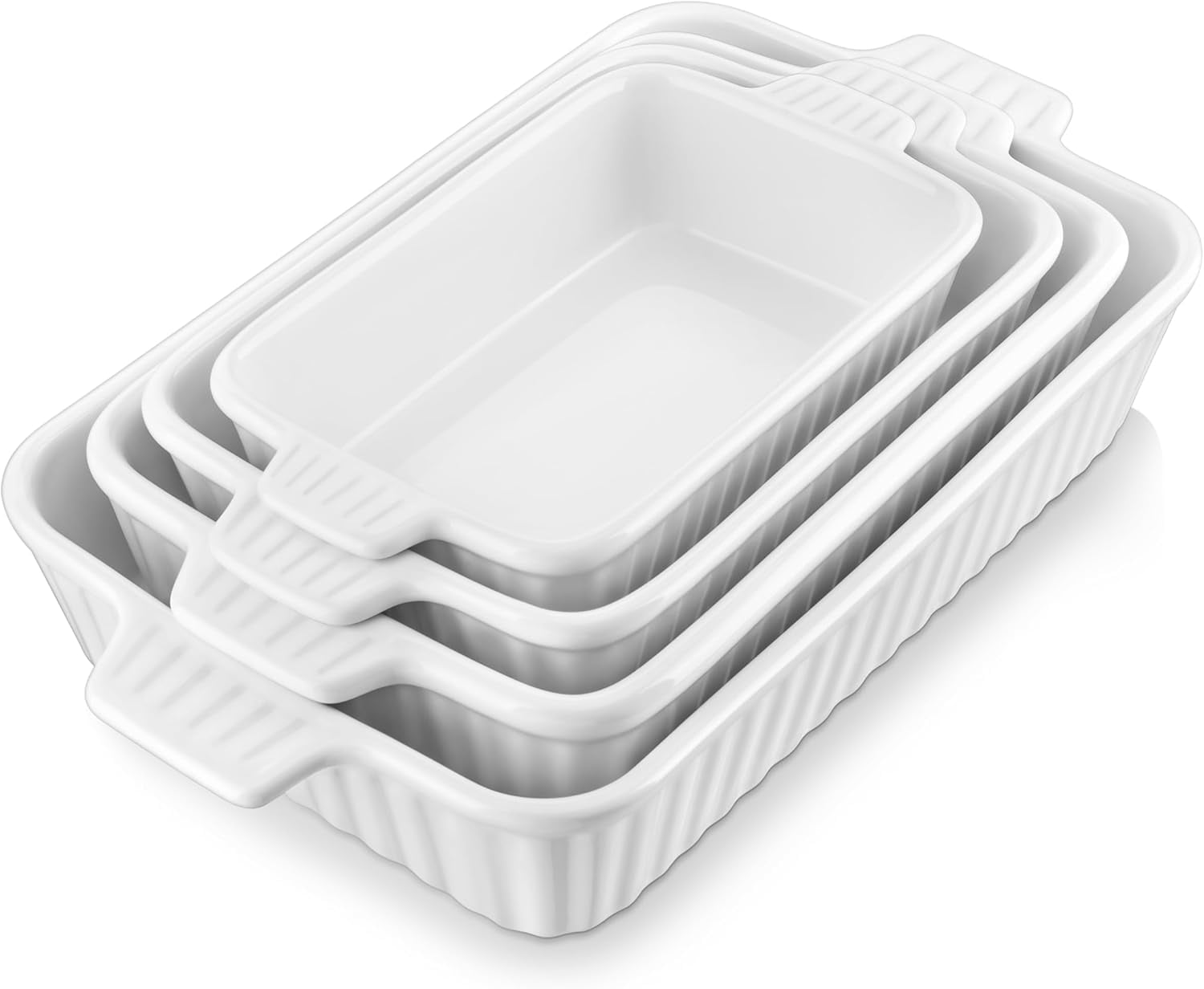 Casserole Dishes for Oven, Porcelain Baking Dishes, Ceramic Bakeware Sets of 4, Rectangular Lasagna Pans Deep with Handles for Baking Cake Kitchen, White (9.4"/11.1"/12.2"/14.7"), Series - Walmart.com