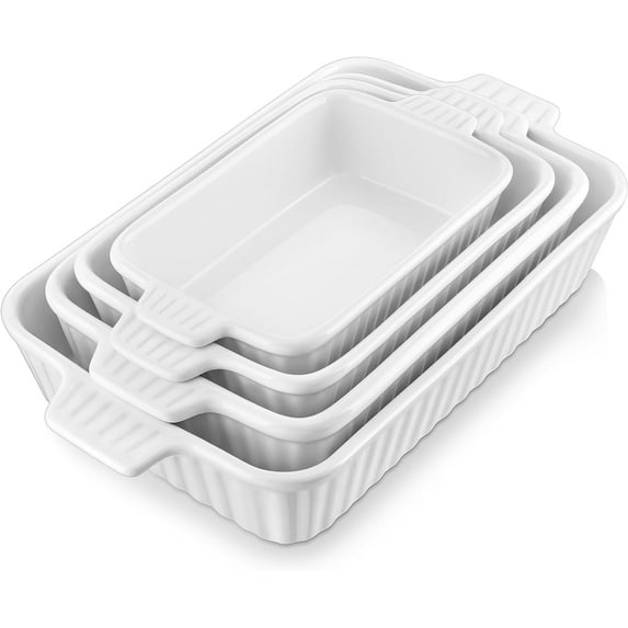 Oven Casserole Dish, Porcelain Bakeware 4-Piece Set, Rectangular Lasagna Pan with Handle for Baking Cake Kitchen (9.4"/11.1"/12.2"/14.7"),