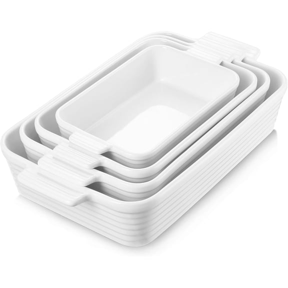 Casserole Dishes for Oven, Porcelain Baking Dishes Set of 4, Rectangular Ceramic Casserole Dish with Handles, Deep Lasagna Pan for Kitchen Baking, 9.6" to 15.2", Nesting Design, White