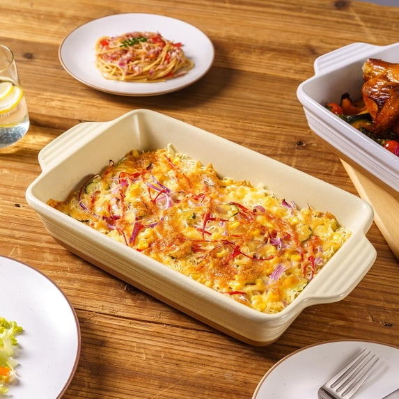Casserole Dishes for Oven Microwave, Porcelain Baking Dishes with Handles, Rectangular Deep Lasagna Pans, Premium Ceramic Bakeware, Yellow 2.9 Qt