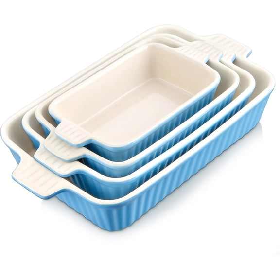 Casserole Dishes for Oven, Porcelain Baking Dishes, Ceramic Bakeware Sets of 4, Rectangular Lasagna Pans Deep with Handles for Baking Cake Kitchen