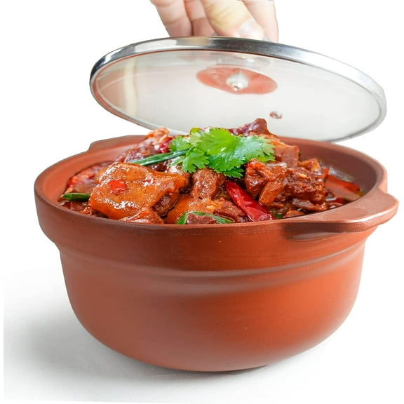 Casserole Pot Yixing Clay Bowl 1.3qt / 50oz for Cooking Dolsot Bibimbap Soup Exclusive Unglazed Earthen (Yixing clay lid)